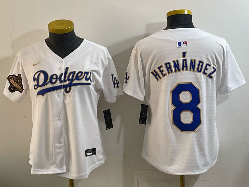 Women 2026 Los Angeles Dodgers #8 Hernandez White Gold Game Nike MLB Jersey style 06